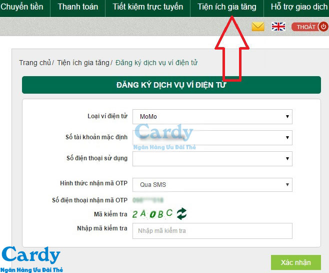 Liên kết tài khoản VCB và Momo